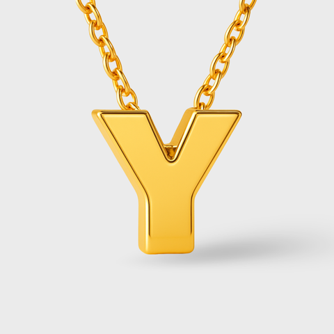 14K Yellow Gold initial necklace, side view