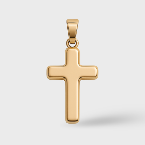 14K Yellow Gold large convex cross pendant, front view