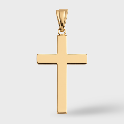14K Yellow Gold large squared cross, front view