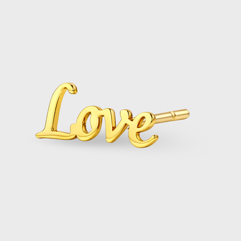14K yellow gold Love script stud piercing single