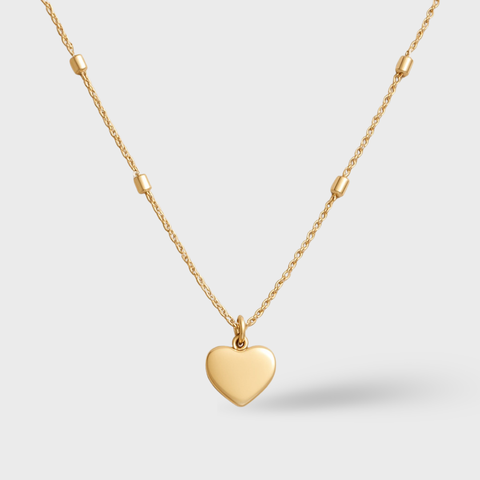 14K Yellow Gold mini heart necklace, front view