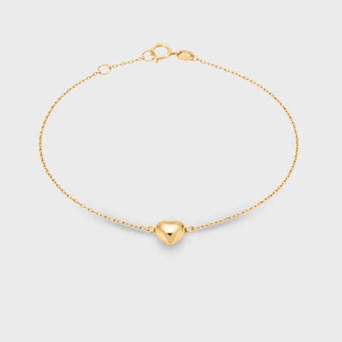 14K Yellow Gold 14kt puffy heart bracelet, front view