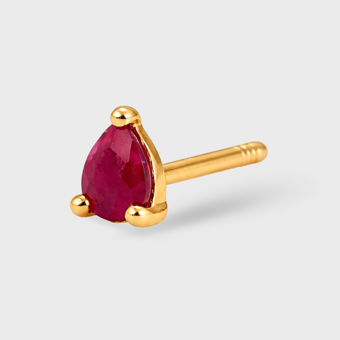 14K yellow gold pear-shaped red gemstone stud earring