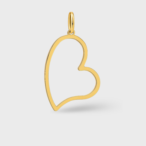 14K Yellow Gold silhouette heart pendant, front view