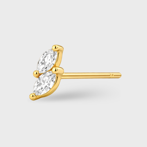 14K Yellow Gold two marquise zirconia screw back piercing with zirconia, front view