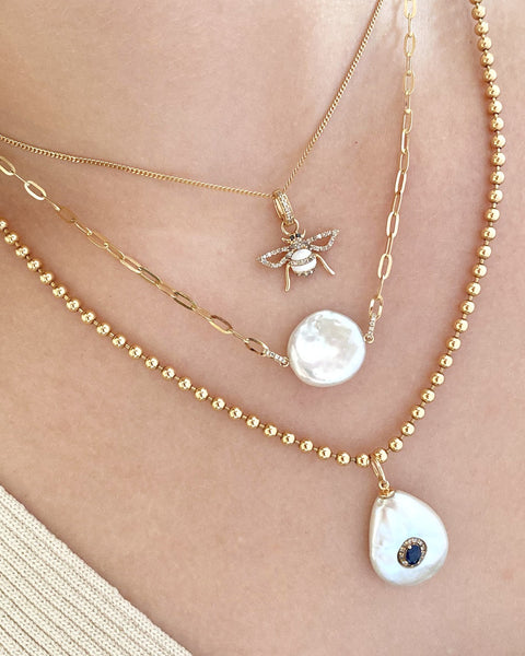 Freshwater Pearl Link Necklace in 14K Gold – 15mm