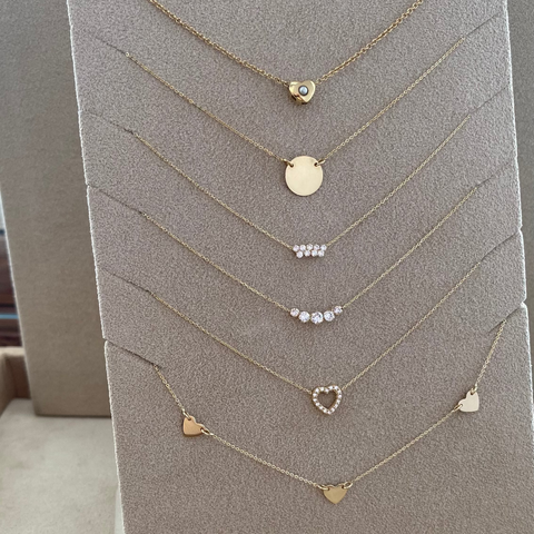 14K Yellow Gold zirconia trapezoid bar necklace with zirconia, side view