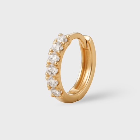 14K gold huggie piercing with round cubic zirconia stones