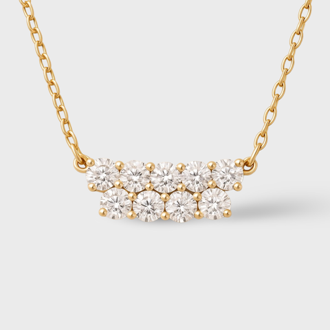 14K Yellow Gold zirconia trapezoid bar necklace with zirconia, front view