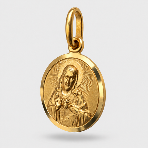 Sacred Heart Medal Pendant in 18K Gold - 11mm