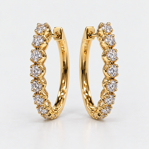 Diamond Huggie Hoop Earrings in 14K Yellow Gold, 0.40 Carats.