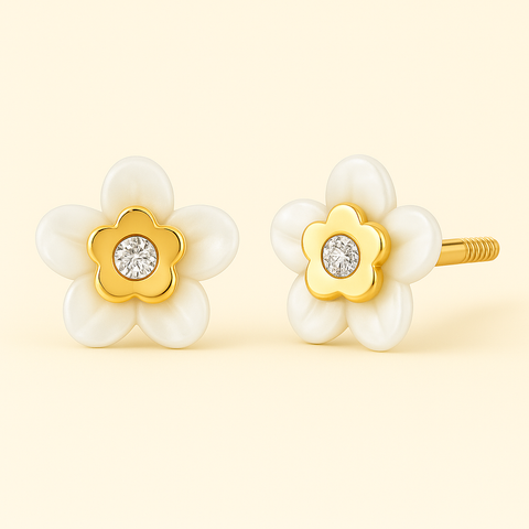 18K Gold Mother of Pearl Stud Earrings – Hypoallergenic