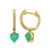 14Kt Dangling Heart Shape Emerald Diamond Huggie Earrings