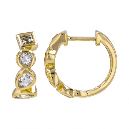 14Kt Multi-Shape White Topaz Huggie Earrings