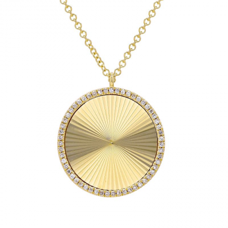 14Kt Diamond Bezeled Fluted Disc Necklace