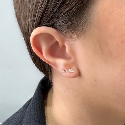 14K Yellow Gold two marquise zirconia screw back piercing with zirconia, side view