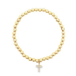 14Kt Zirconia Cross Elastic Bead Bracelet