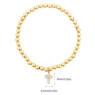 14Kt Zirconia Cross Elastic Bead Bracelet