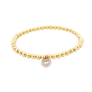 14Kt Zirconia Heart Silhouette Elastic Bead Bracelet