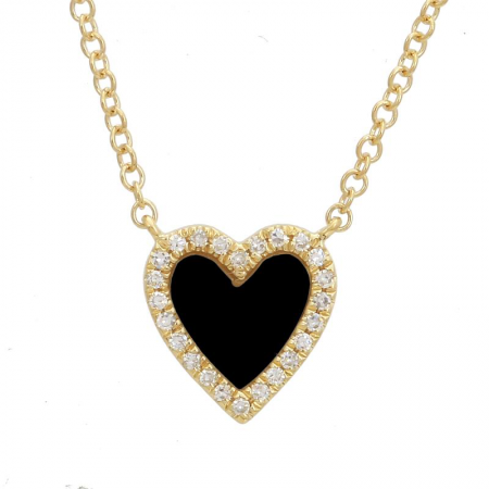 14Kt Small Onyx Heart Necklace (Adjustable)