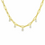 Close-up of 14K gold paperclip necklace with four diamond drop pendants.