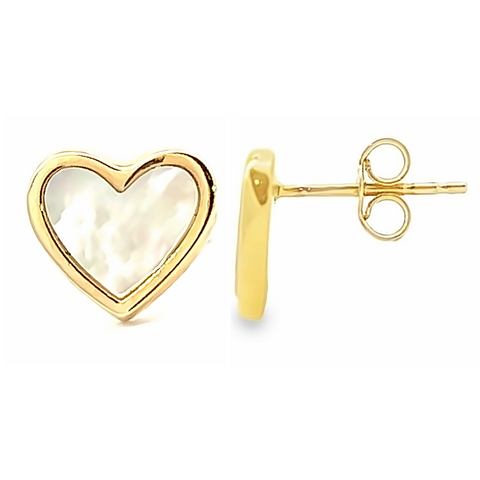 14Kt Mother of Pearl Heart Earrings