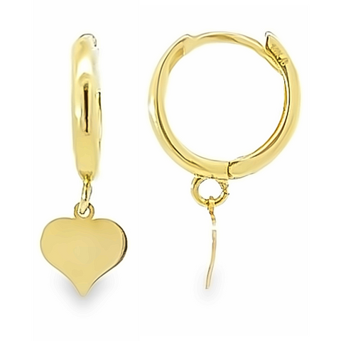 14Kt Flat Heart Huggie Earrings