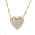 14K yellow gold necklace with mother of pearl heart pendant and diamond halo