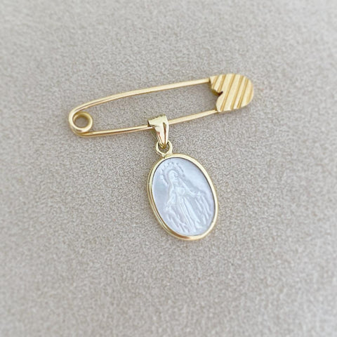14k gold miraculous medal with mother of pearl