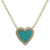 14K yellow gold necklace with turquoise heart pendant and diamond halo