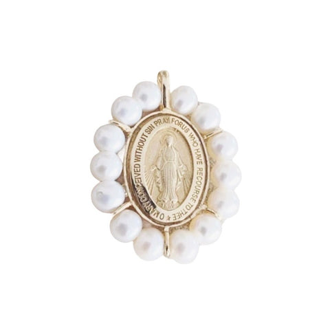 14Kt Pearl Bezeled Miraculous Medal