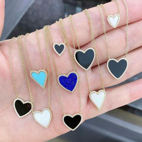 14Kt Black Onyx & Diamond Heart Necklace
